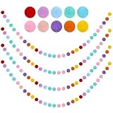 4 Pack Colorful Pom Pom Garland, 26.5 Feet Long Spring Felt Ball Rainbow Banner, 30 Balls 10Color Felt Ball Garland for Easter Decoration Party Hanging Decor