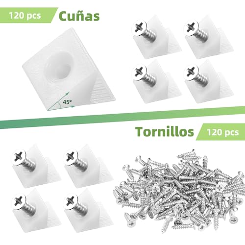 Miniatura 4 de Lihao Cuñas De Reparación Soporte Fijación De 120 Piezas, Cuñas Estabilizadores De Blanco Posterior Plana Estabilizadores Con Tornillos, Cuñas De Inferior Cajón Plastico Para Cajones Y Muebles