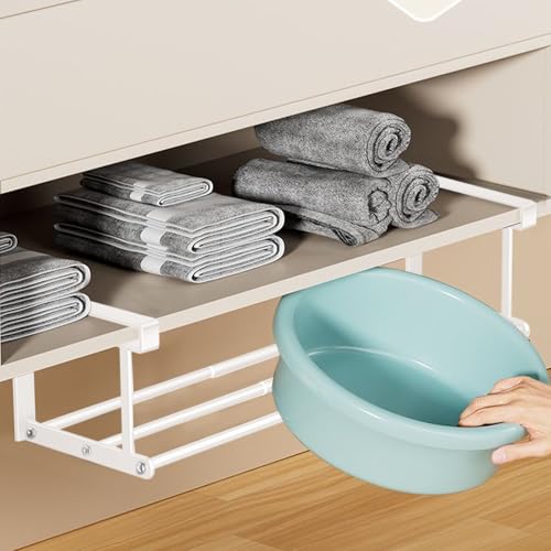 Estante para debajo del escritorio antideslizante que elimina el desorden en despensas y baños 3