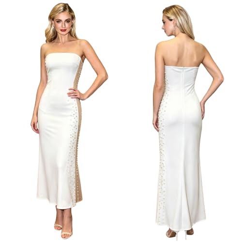 Image of PORRCEY Women's Sexy Rhinestone Lace Sheer Mesh Formal Evening Dress