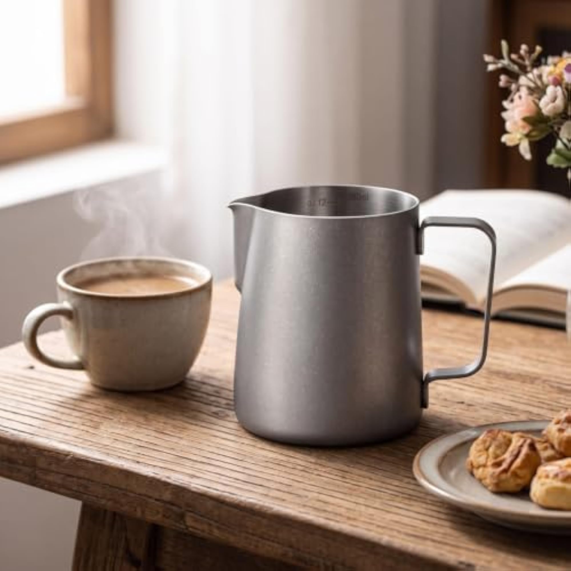 Pointed Spout Milk Frothing Pitcher Brushed Espresso Frothing