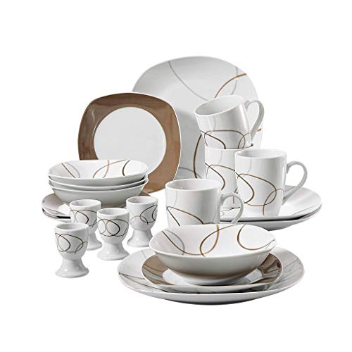 GANFANREN 20-Piece Kitchen Porcelain Dinner Plate Combi-Set Tableware Set with 4Egg Cup, Mug, Dessert Plate, Bowl, Dinner Plate