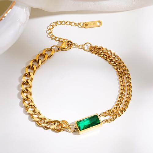 Image of Rubans Demi Fine Stainless Steel Bracelet Emerald CZ Gift for Women & Girls