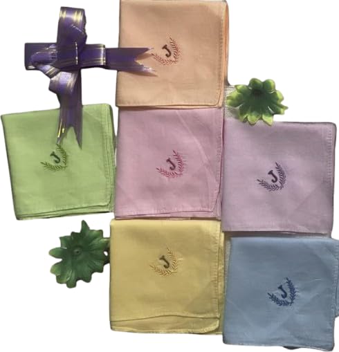 Image of ANTONIA Personalized Cotton Women's Handkerchiefs with Embroidered Initials, Assorted Colours (33 cm x 33 cm)