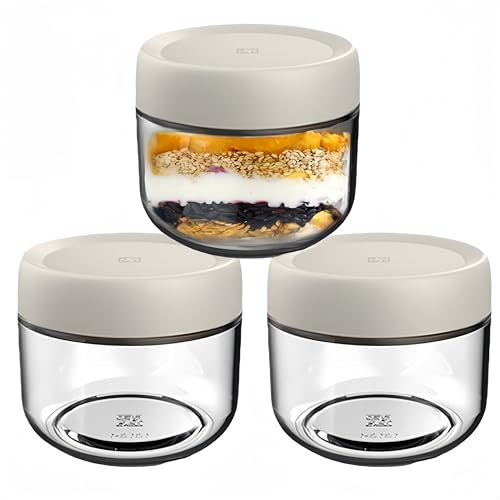 MEETOZ Glass Jars with Lids,Overnight Oats Containers with Screw Lid,Reusable Small Mason jars for Food Spice Fruit Sauce Cereal Snacks Storage (3-Pack 10oz White)