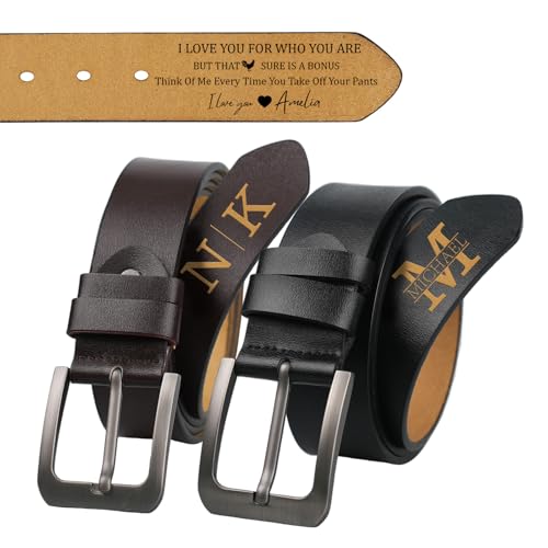 Father’s Day Gifts, Personalized Leather Belt for Men, Husband, BF, Custom Handcrafted Engraved Real Belt with Logo