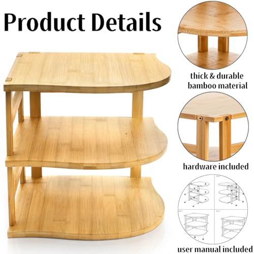 Image of Goaste 3-Tier Bamboo Corner Shelf, Kitchen Countertop Storage Organizer, Cabinet Plate Rack for Pantry Organization, Bathroom, Desktop, 9.5 x 9.5 x 9.5 Inch (Pack of 2)