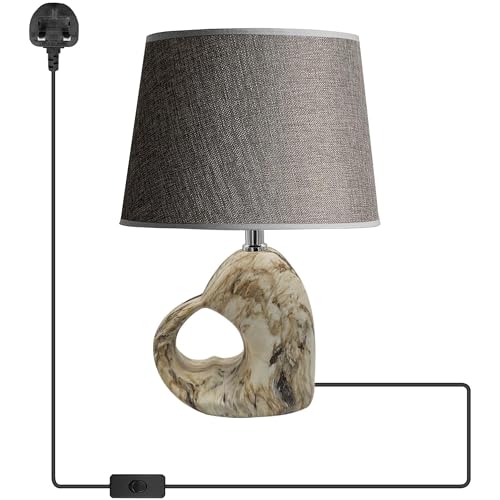 LEDSone Heart Shaped Bedside Table Lamp with Fabric Shade Perfect Night Stand...