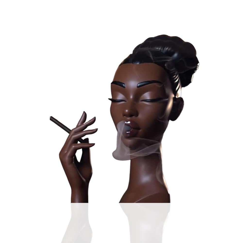 Sophisticated and Elegant Headscents-Head Incense Burner - Black Woman Smoking Head Incense Burner Design Calming Room Waterfall Decor and Unique Home Gift,Desk Decor (A)