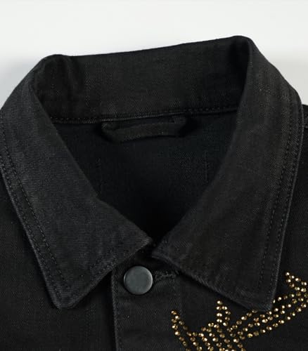 Image of SHION7 Men's Denim Jacket, Slim Fit Streetwear Jean Jackets For Men, Fashionable Embellished Rhinestone Jeans Coat