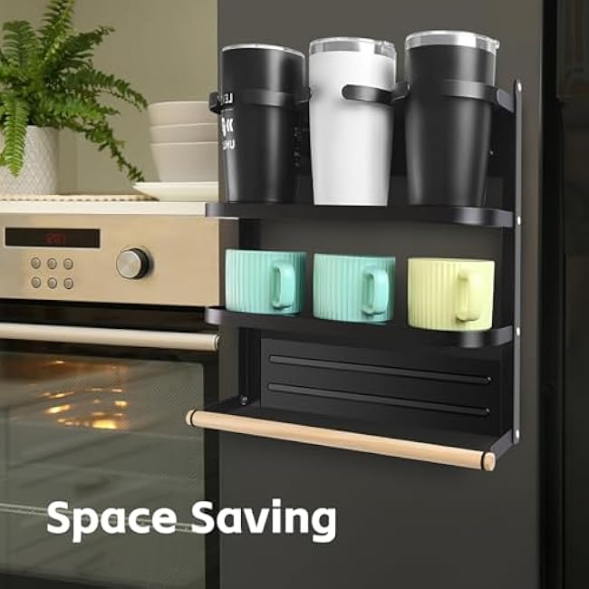 Magnetic Cup Storage Organizer Tumbler Holder for Fridge, Cup Holder for 20/30/40 oz Water Bottle Organizer Accessories Cup Storage Rack for Refrigerator & Kitchen,Black