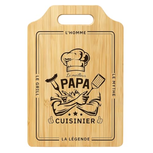 Cadeau fête des pères, planche a decouper personnalisée en bambou naturel de 31 x 21.5 x 1 cm, Idéal Cadeau Anniversaire Papa