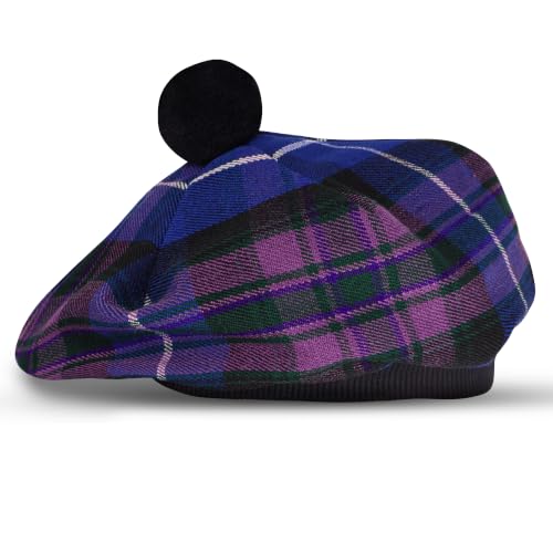 Image of Scottish Tam O' Shanter Hat Tartan Bonnet Pom Pom Wool Flat Cap One Size