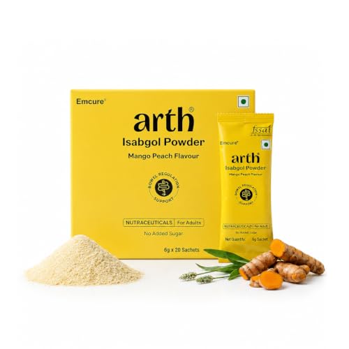 Image of Arth Isabgol Powder | Psyllium Husk with Inulin & Curcumin | Fiber for Constipation relief & Bloating | Mango Peach Flavour | 6g x 20 Sachets