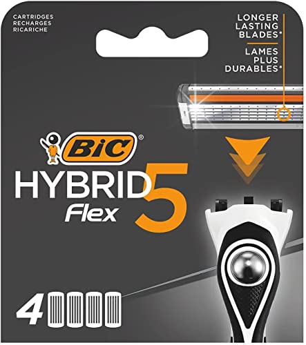 BIC Hybrid 5 Flex   Recambios de maquinilla de afeitar para hombre con 5 cuchillas móviles de titanio Nano Tech   Caja de 4 cartuchos