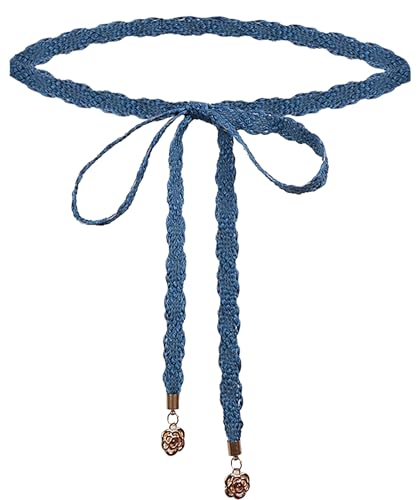 NIDMIDO Elegant Braid Belt for Women Woven Trendy Waist Belt Decorative Dress Belt for Women Girls Outfit (Denim Blue)