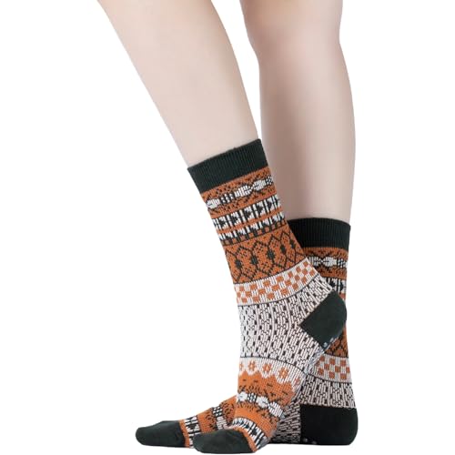 Yoga Pilates Socks with Grips for Women Knit Patterned Non Slip Cushioned Crew Socks for Barre Ballet Dance