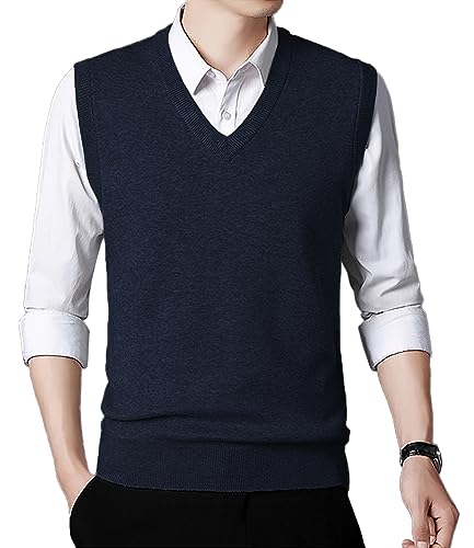 KUYIGO Mens Sleeveless Sweater Vest Classic Business Gentleman V Neck Knitwear Knitted Waistcoat Sweater Tank Tops