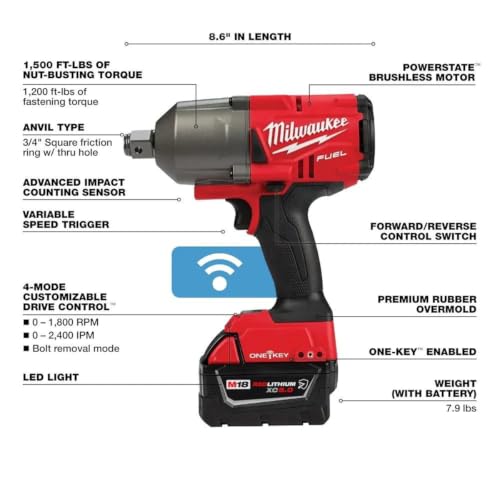 Image of Milwaukee 2864-22R 18V Brushless 3 /4'' High-Torque Impact Wrench w /Friction Ring Black and Red
