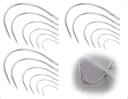 AOYEGIC Juego de 18 agujas curvas, agujas para talabartería, agujas para bordar, agujas para zurcir a mano, agujas de coser, utensilios de costura con caja, para herramientas de trabajo de cuero