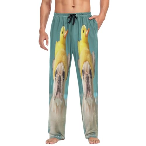 ALAZA Men's French Bulldog Take A Bath Duck Sleep Pajama Pant3