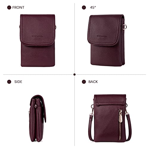 Image of BOSTANTEN Vegan Leather Small Crossbody Bags for Women Designer Cell Phone Bag Wallet Purses Adjustable Strap, A-05-burgundy Red, Small, Small Purse