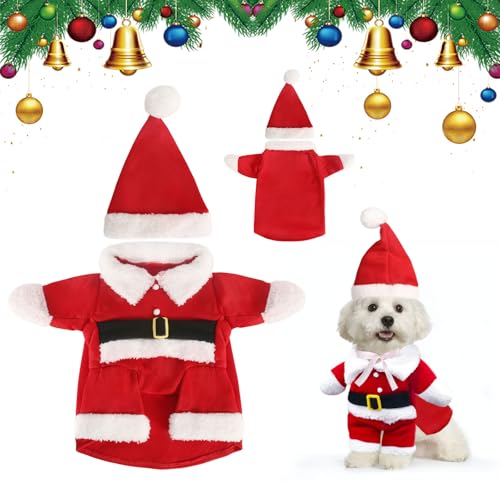 Hundekostüme Weihnachten, Katze Hund Weihnachtskostüm mit Nikolausmütze Weihnachtshund Cosplay Outfit, Weihnachten Haustier Umhang für Neujahr Lustige Anzieh Haustierpartys Bekleidung Anzüge
