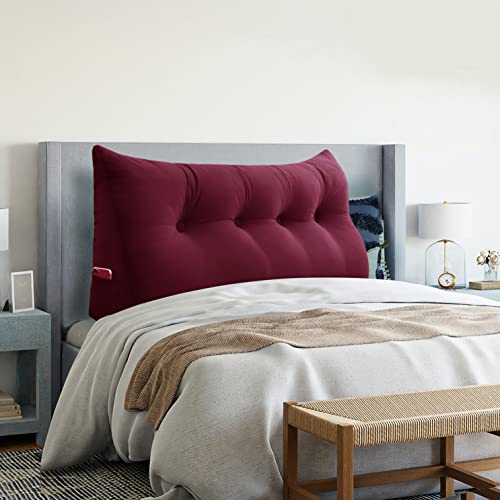 VERCART Large Headboard Pillow Wedge Bed Rest Reading Pillow Daybed Pillows Triangular Headboard Wedge Pillows Bolster Gap Filler Triangle Back Cushion Long Wedge Pillow Velvet Red Wine Full