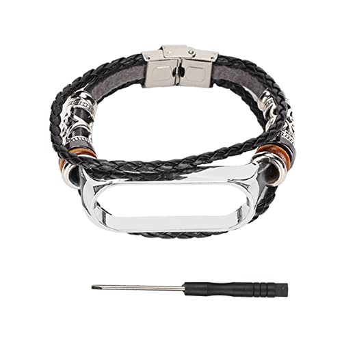 Tefola Pulseras Smartwatch, correa de piel compatible con Xiaomi Mi Band 6 Pulseras Correas para correas retro de estilo étnico (plata negro)