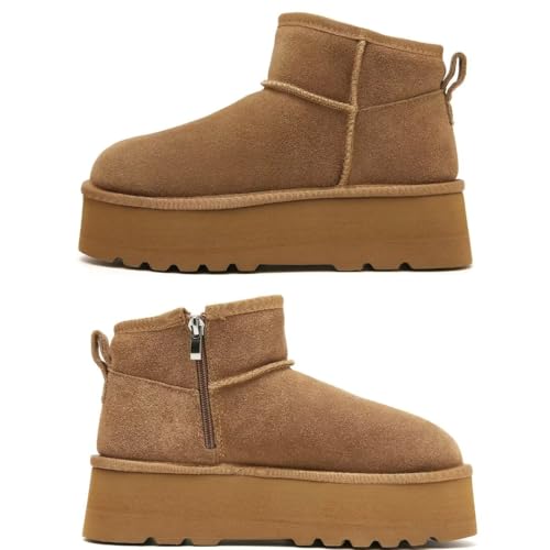 Haifago Suede Platform Mini Snow Boots for Women, Fur Lined Zip up Ankle Winter Booties, Womens Classic Short Boot, Botas Plataforma Para Mujer