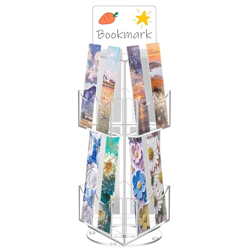 Marsui 2 Tier Acrylic Rotating Bookmark Display Stand 14.6 x 4.1 x 5.9 Inches 3 Sided Bookmark Sticker Holder 360 Rotating No Assembly Required for Vendors Retail Showcase Trade Show