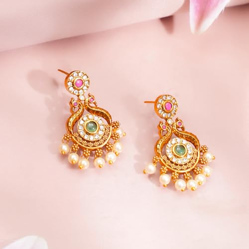 Image of Rubans Gold Plated Temple Necklace Set Traditional Statement Jewellery Gift for Women & Girls