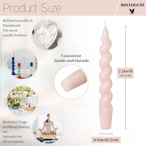 Image of Short Spiral Candles Gradient Pink Taper Candles 7.5 Inch Smokeless Twisted Candlesticks Unscented Handmade Candle Sticks 4 PCS for Romantic Dinner Wedding Holiday Decoration