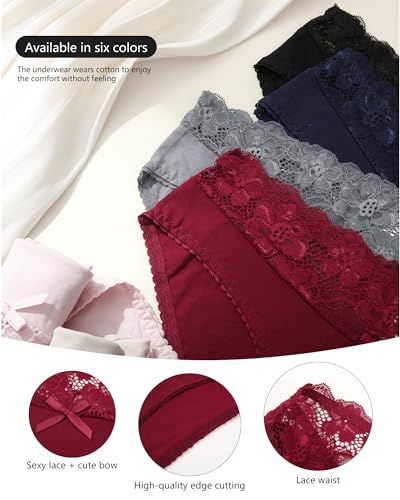 6 Pack Cotton Bikini Womens Underwear Hipster Lace Panties Soft Stretch Breathable Low Rise S-XL3