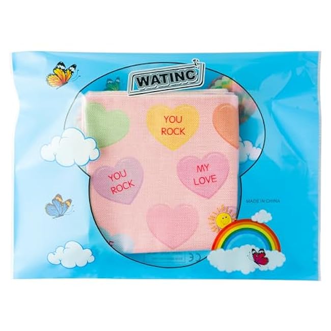 WATINC 4Pcs Valentine¡¯s Day Candy Conversation Cute Heart Throw Pillow Covers, Burlap Hearts Love Cushion Case Decoration for Sofa Couch, 2 Designs Square Valentine Theme Party Home Decor (18 x 18 In)