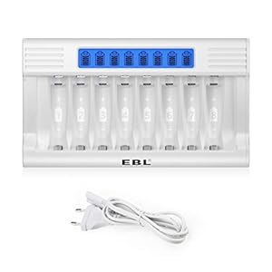 EBL Accu-oplader RM-76 voor AA- en AAA-batterijen, 8-voudig, supersnelle oplader, laadstation met lcd-display, voor het…