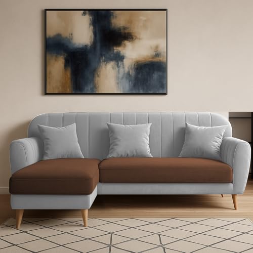 Image of Atticus LHS 4 Seater L Shape Sofa Set for Living Room (Brow Grey Fabric) Premium Fabric Sofa Set