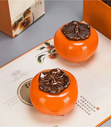 Image of Liang baobao 2pcs Mini Tea Storage Containers ceramic jars with lids persimmon Jar container Orange Ornament for Tea Coffee Food Herb Candy Chocolate Sugar Spices (persimmon)