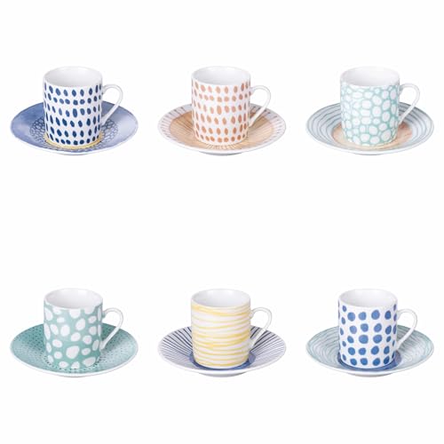 Villa d'Este Home Tivoli 1996 Set 6 tazzine 90 ml con piattino in porcellana, Marea