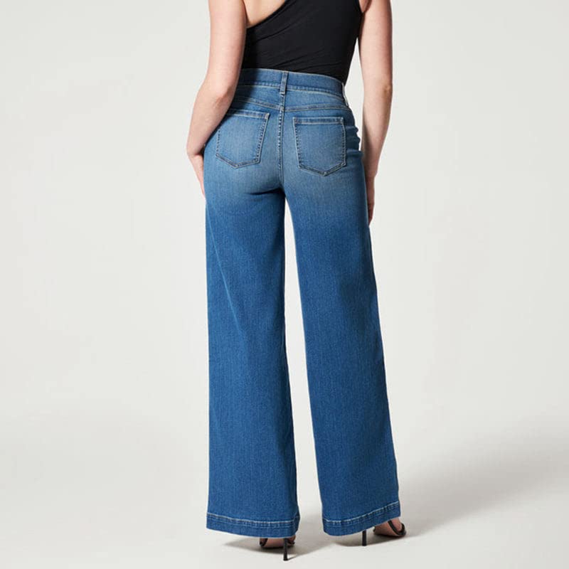 UCOOLYN Jeans Donna Vita Alta, Larghi Gamba Larga Baggy Wide Leg Dritti Controllo Pancia Elasticizzati alla Moda con Tasche,Blu Chiaro