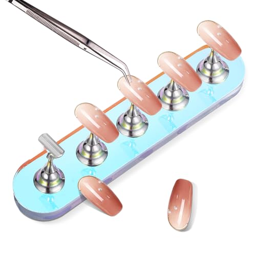 Oval Acrylic Nail Stand - Mini Chess Piece Nail Holder with Magnetic Base for Press-on Nails, Multi-Color Display Stand for Home Salon, Portable and Durable Manicure Tool
