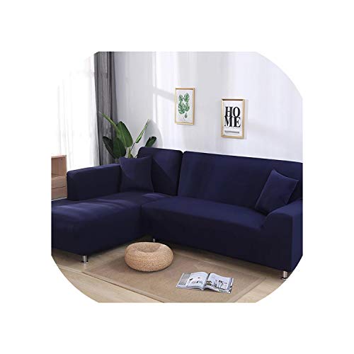 Ccai 1 or 2 Pcs Covers for Corner Sofa L Shaped Sofa Living Room Sectional Chaise Longue Sofa Slipcover Corner Sofa Stretch Elastic,Navy Blue,3 Seater 195-230cm