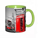 EKLMPS Becher aus Keramik, Ideal als Geschenk, Hochwertiger Aufdruck, Tasse mit Motiv, Tee Becher, Coffee Cup, 330ml,Londoner Telefonzelle auf der Straße. Traditionelle lokale kulturelle Ikone England