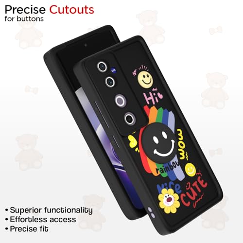 Image of Pikkme Back Cover for Vivo V40 5G / V40 Pro 5G / T3 Ultra 5G | Soft Silicone| Cute Rainbow Smile & 3D Cartoon Flower Design | Shockproof Raised Camera Protection Bumper Case (Black)