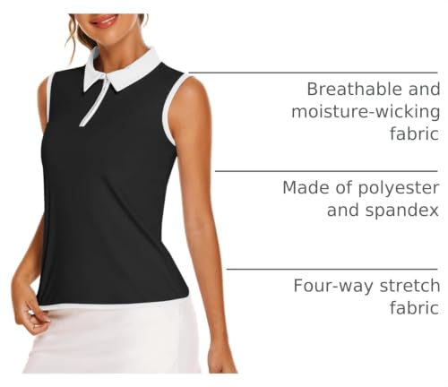 Image of COOrun Women's Golf Polo T Shirts Lightweight Moisture Wicking Sleeveless Shirt Quick Dry Zipper Tank Top