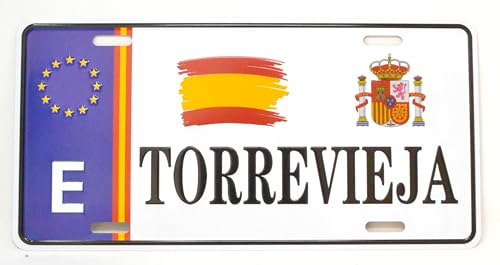 Placa de Matrícula Decorativa Torrevieja, España, 35cm x 15,5cm, Diseño EU con Bandera Española y Escudo