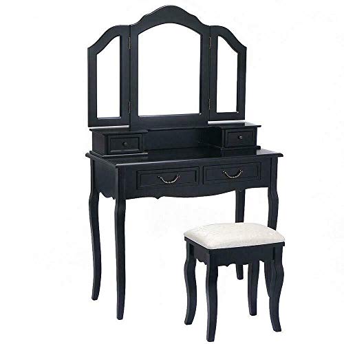 Kwantasmile Cozy Home Elements Modern Getting Married Bride Housewarming Newhome Recommend Item Bedroom Furniture Decor Black Tri-Folding Mirror Vanity Set 4 Drawers Dressing Table Makeup Desk & Stool Kwantasmile Cozy Home Elements Modern Getting Married Bride Housewarming Newhome Recommend Item Bedroom Furniture Decor Black Tri-Folding Mirror Vanity Set 4 Drawers Dressing Table Makeup Desk & Stool
