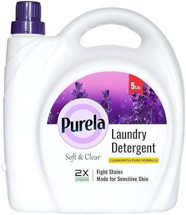 Purela PowerPro 5L Liquid Detergent | Tough Stain Removal | All Machines | Concentrated with Fabric Softener | Long-Lasting Lavender Scent