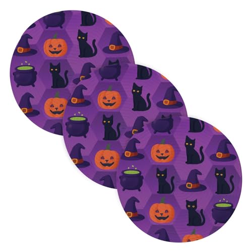 Dessous de plat chat noir citrouille violette résistant à la chaleur