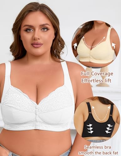 Front Closure Bras for Women No Underwire Plus Size Wireless Comfortable Cotton Sleep Bra for Older Womens Bras2